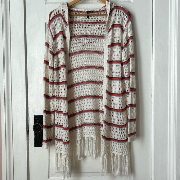 ETHYL CROCHET HOODED DUSTER CARDIGAN SWEATER - Picture 1 of 6